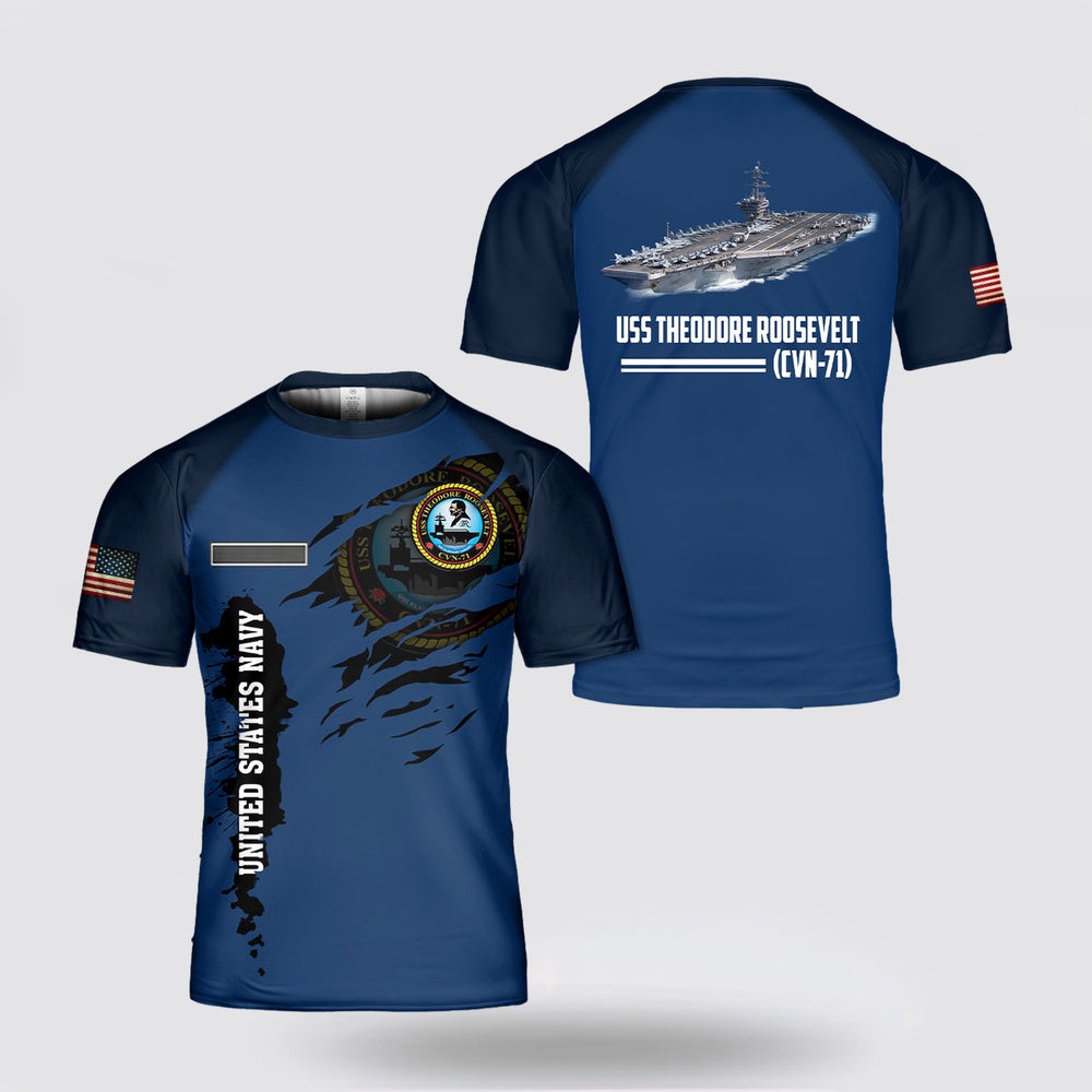 Us Navy T Shirt, Personalized US Navy USS Theodore Roosevelt (CVN-71) 3D T Shirt, Navy Military Shirts