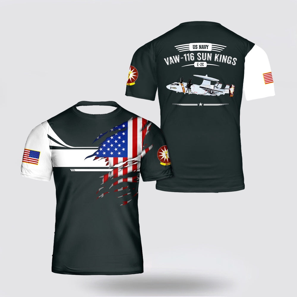 Us Navy T Shirt, Personalized US Navy VAW-116 Sun Kings E-2c 3D T Shirt, Navy Military Shirts