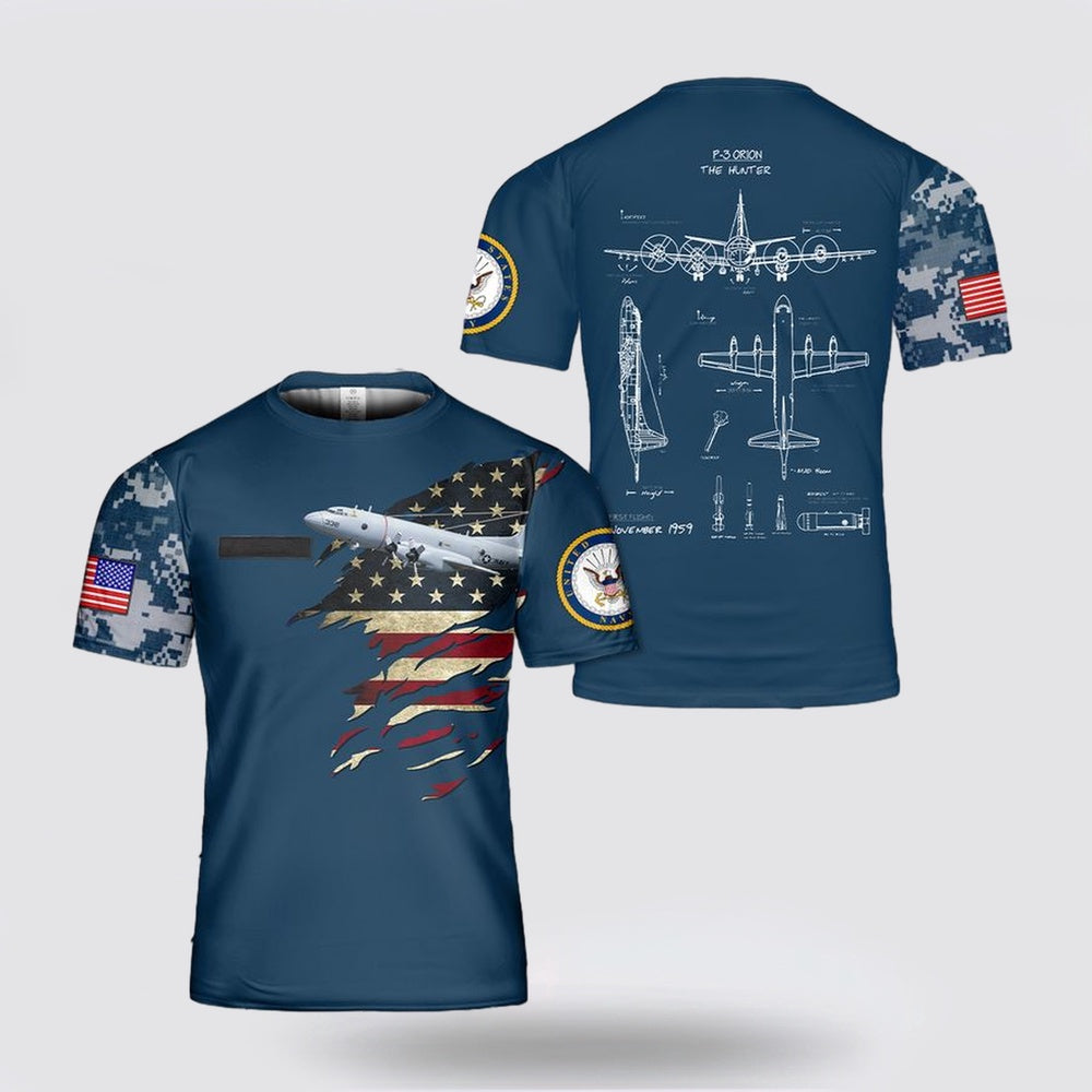 Us Navy T Shirt, US Navy Lockheed P-3 Orion 3D T Shirt, Navy Military Shirts