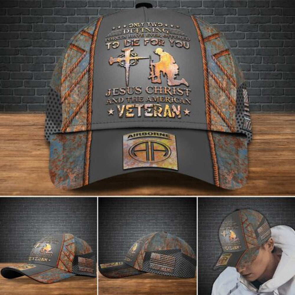 Veteran Cap, 82nd Airborne Military Veteran Cap, Custom Cap Jesus Christ And The American