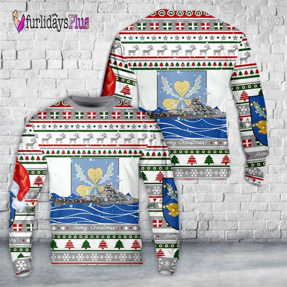 Veteran Sweater, German battleship Bismarck Christmas AOP Sweater