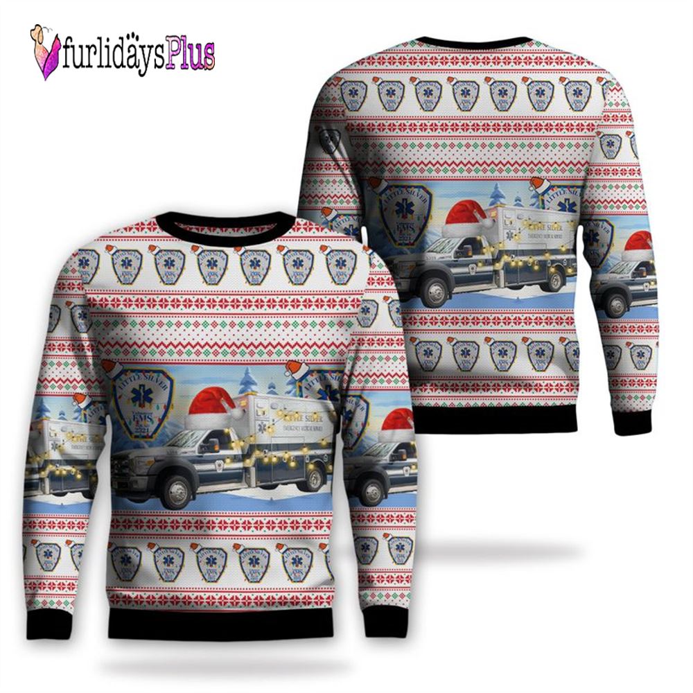 Veteran Sweater, Little Silver, New Jersey, Little Silver Emergency Medical Services Christmas AOP Ugly Sweater