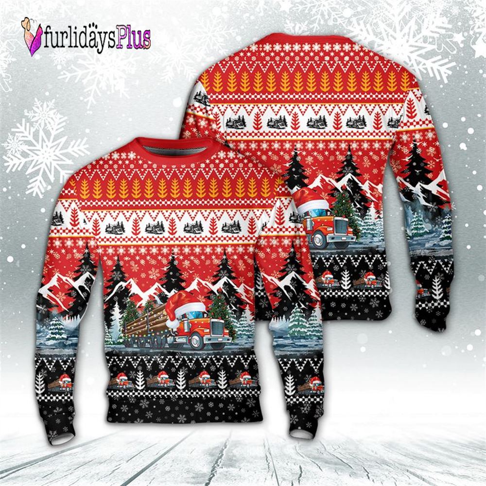 Veteran Sweater, Logging Truck Christmas Sweater
