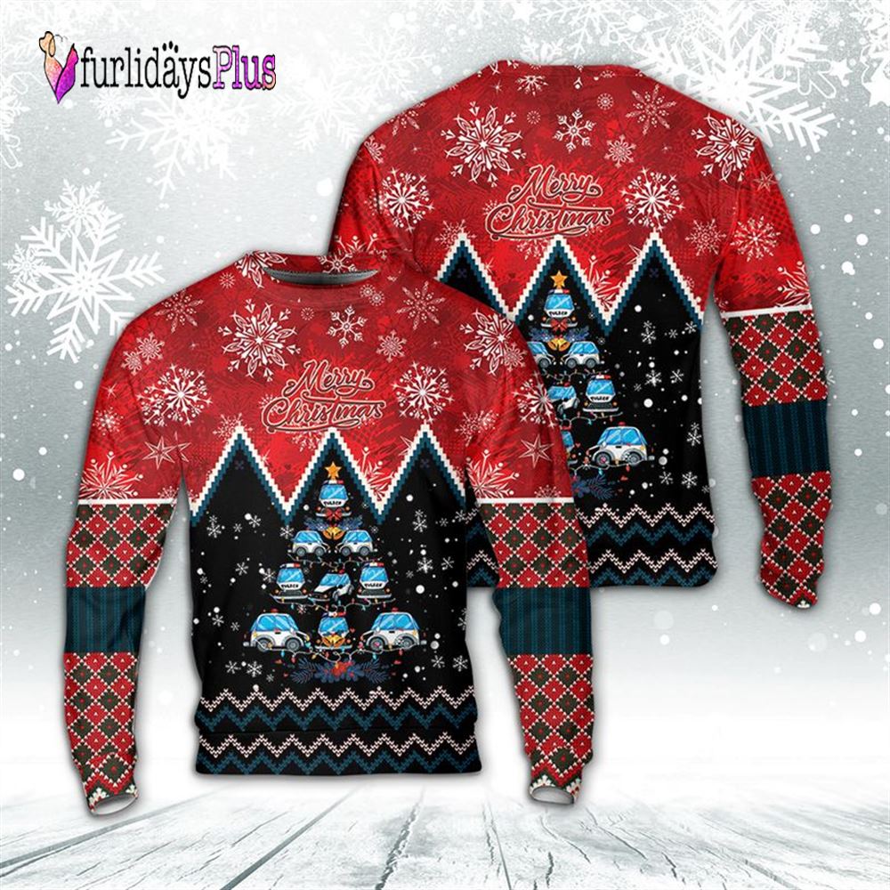 Veteran Sweater, Police Car Christmas Tree Sweater
