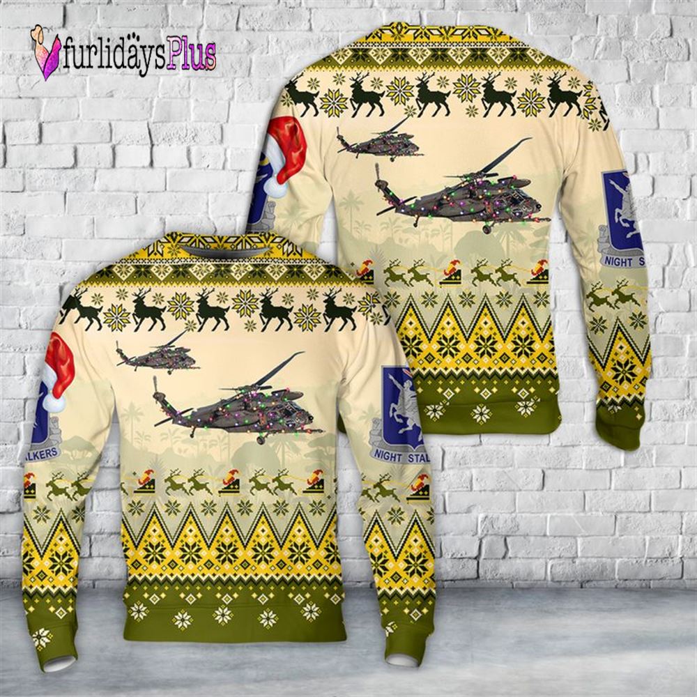 Veteran Sweater, US Army 160th SOAR MH 60K Black Hawk Christmas AOP Sweater