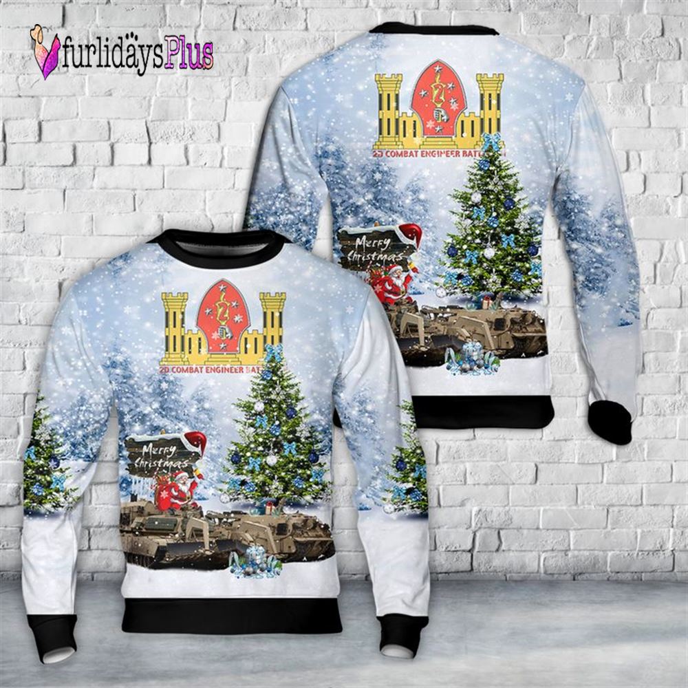 Veteran Sweater, US Marine Corps M1150 Assault Breacher Vehicle and M88A2 Hercules Of 2nd Combat Engineer Battalion Christmas Sweater