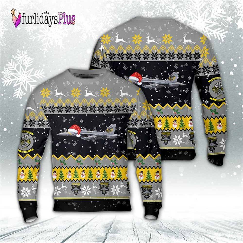 Veteran Sweater, US Navy Electronic Attack Squadron 138 (VAQRON 138) Yellow Jackets Christmas Sweater