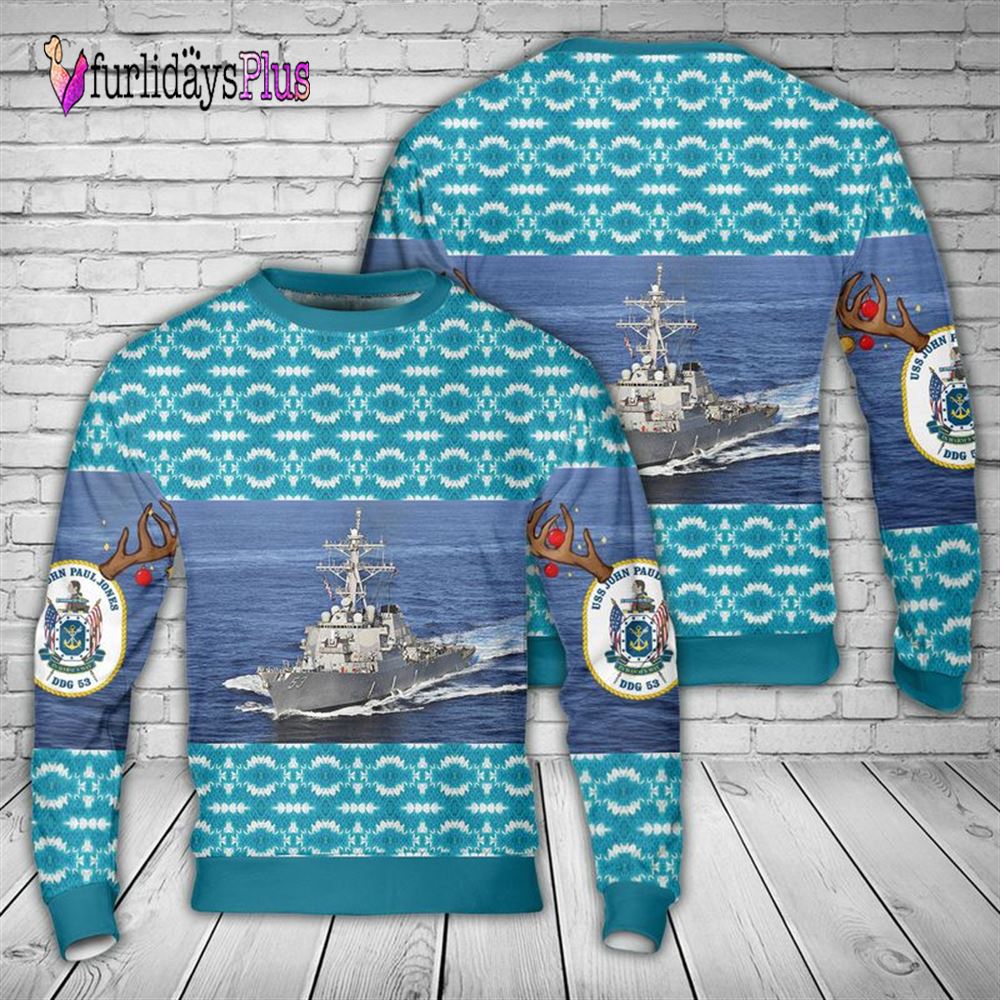 Veteran Sweater, US Navy USS John Paul Jones (DDG 53) Arleigh Burke class guided missile destroyers Christmas Sweater