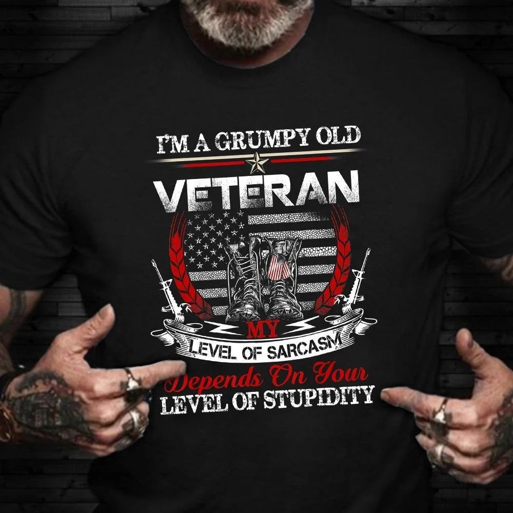Veteran Tee Shirts, I Am A Grumpy Old Veteran Shirt Funny Sarcastic Army Veteran T-Shirts Patriotic Gifts, Veterans Day Shirts