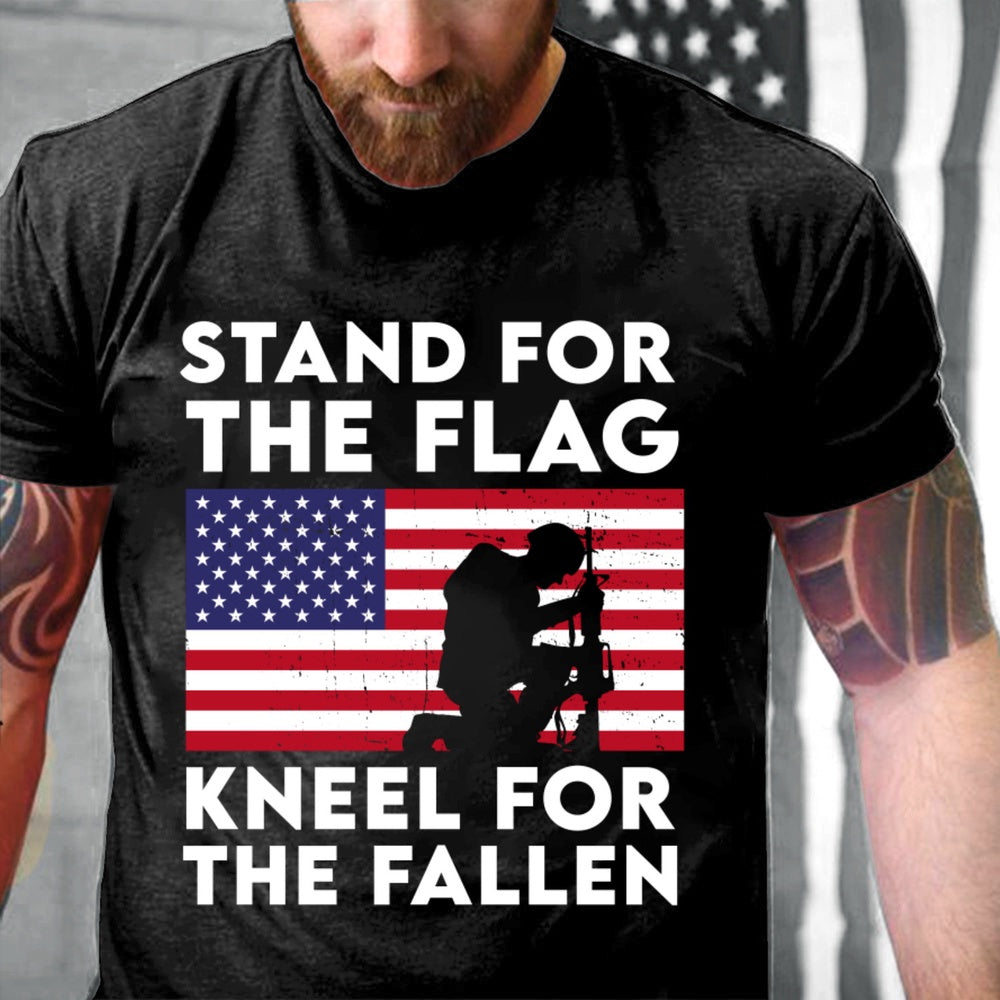 Veteran Tee Shirts, Stand For Flag Kneel For The Fallen Patriotic Military Veteran American Flag T-Shirt, Veterans Day Shirts