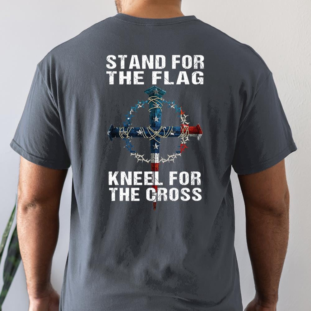 Veteran Tee Shirts, Stand For The Flag Kneel For The American Flag Cross T-Shirt, Veterans Day Shirts