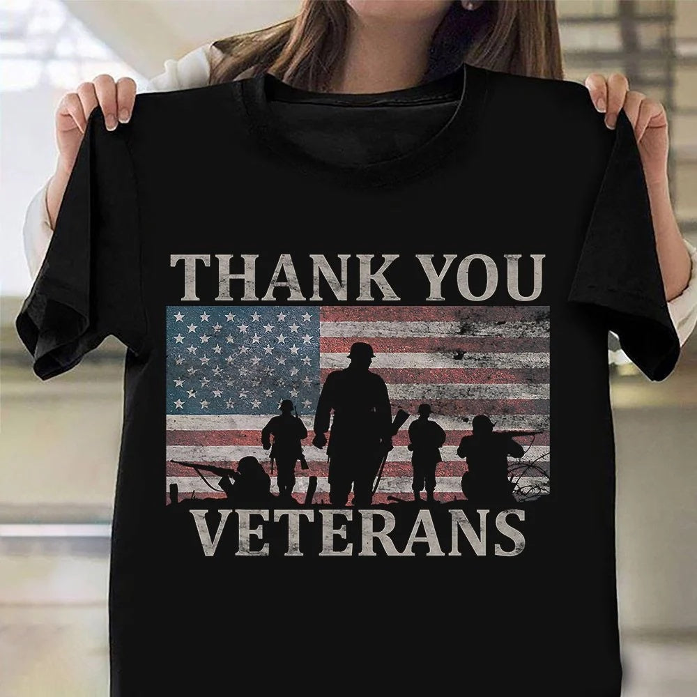Veteran Tee Shirts, Thank You Veteran Shirt Vintage Military USA Flag T-Shirt Gifts For Army Veterans, Veterans Day Shirts