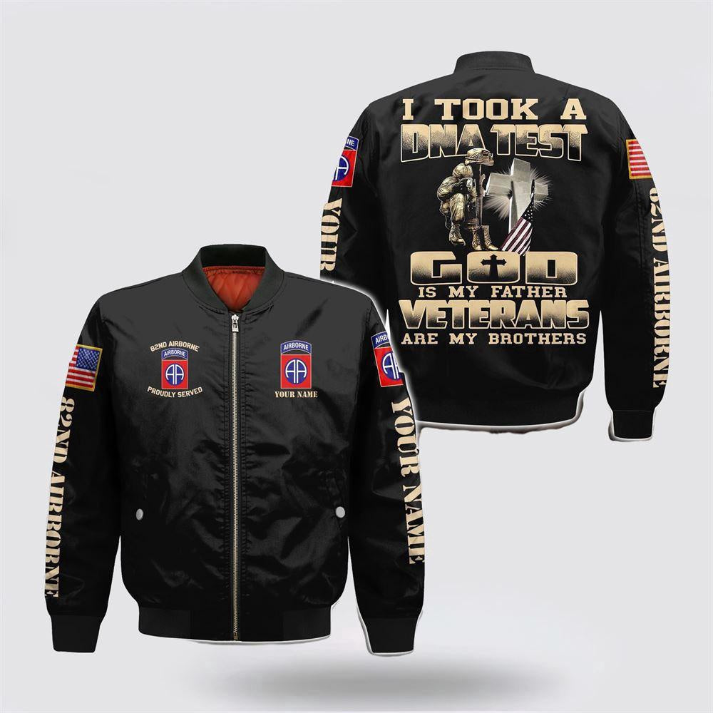 Veterans Bomber Jacket, Custom Name 82nd Airborne Veteran Military Are My Brothers Bomber Jacket