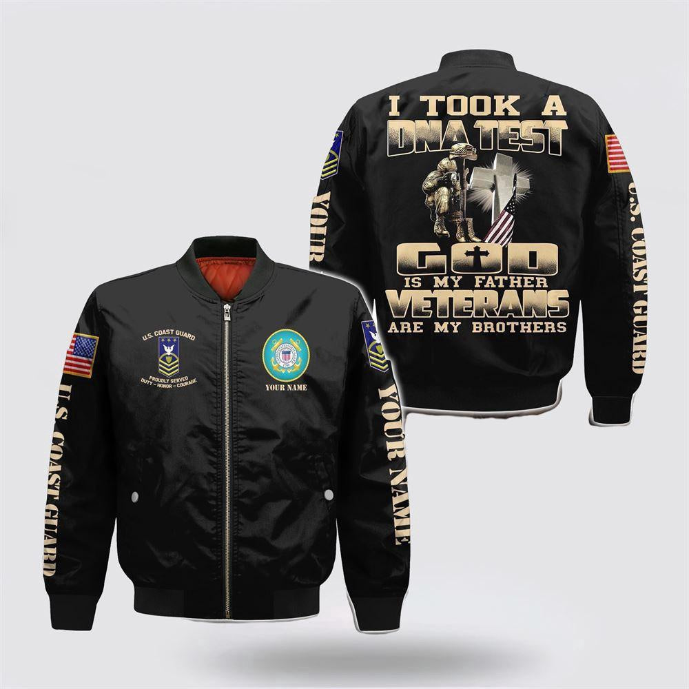 Veterans Bomber Jacket, Personalized Name US Coast Guard Veteran Military Are My Brothers Baseball Jacket