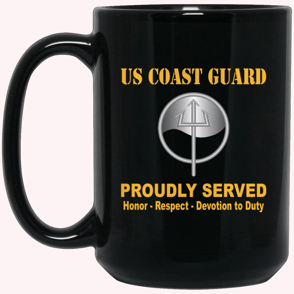 Veterans Mug, USCG MARINE SCIENCE TECHNICIAN MST Logo Proudly Served Black Mug