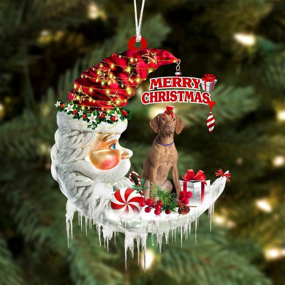 Vizsla On The Moon Merry Christmas Ornaments, Christmas Ornaments 2023