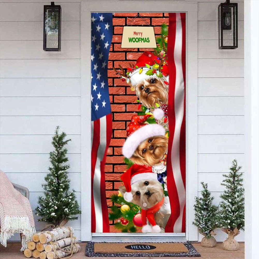 Yorkie Merry Woofmas Door Cover, Best American Christmas Decorations