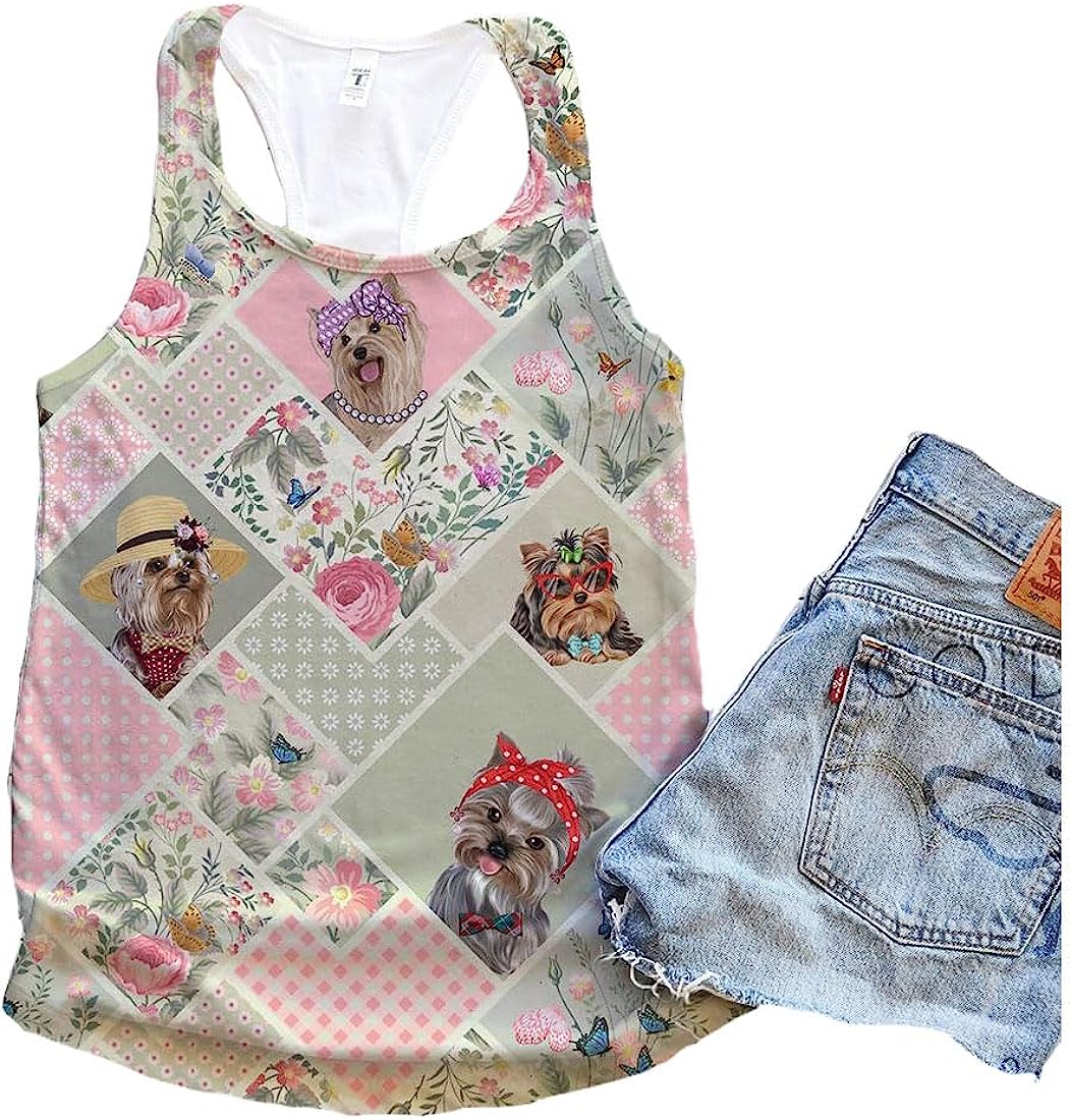 Yorkshire Terrier Dog Flower Box Tank Top - Summer Casual Tank Tops For Women - Gift For Young Adults