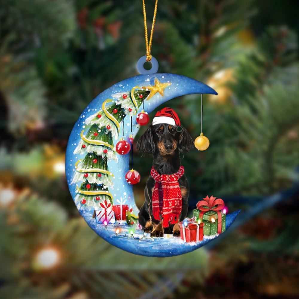 dachshund Sits On The Moon Merry Christmas Ornaments, Christmas Ornaments 2023