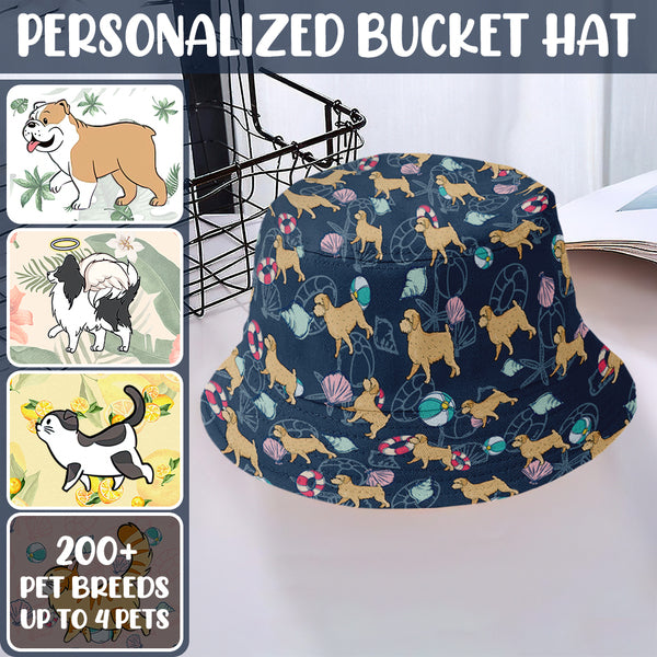 Dog Bucket Hat - Personalized Bucket Hat - Cat Bucket Hat - Custom Bucket Hat - Walking Pets - Up To 4 Pets/Dogs/Cats Plus