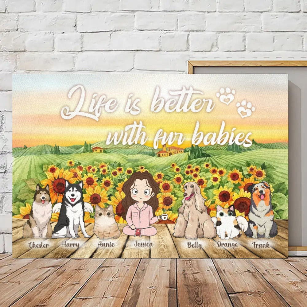 Personalized Cat Canvas - Custom Dog Horizontal Canvas - Dog Wall Art Canvas - Canvas Prints - Up To 7 Pets/Dogs/Cats - Chibi Dad Or Mom