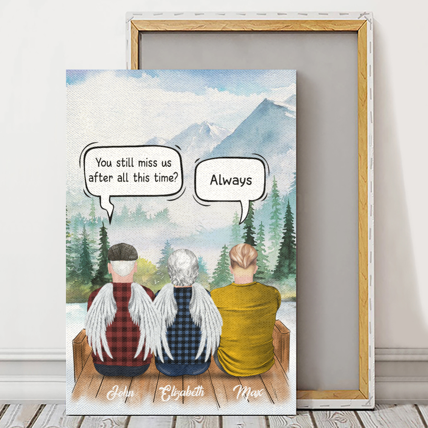 Personalized Canvas/Poster Prints For Family - Unique Gift Custom With Hair, Skin Color & Names - Young/Old Woman and Young/Old Man Conversation