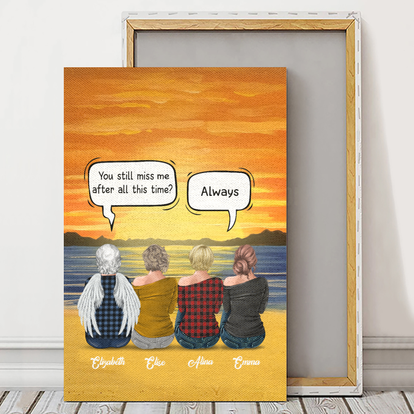 Personalized Canvas/Poster Prints For Family - Unique Gift Custom With Hair, Skin Color & Names - Young/Old Woman and Young/Old Man Conversation - (Up To 4 Person)
