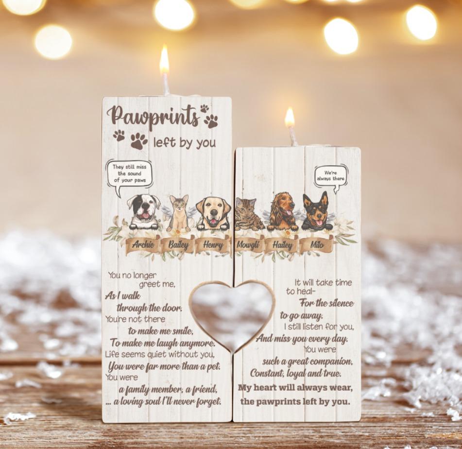 Personalized Wood Candle Holder for Pet Lovers - Meet in the Heaven Conversation - Choose up to 6 Pets/Dogs/Cats (Not Included Candles) - Furlidays