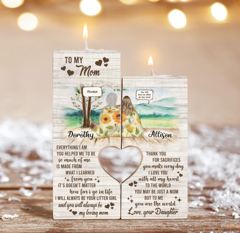 Personalized Wood Candle Holder for Family - Grandma/Mom with Granddaughter/Daughter Conversation (Not Included Candles)