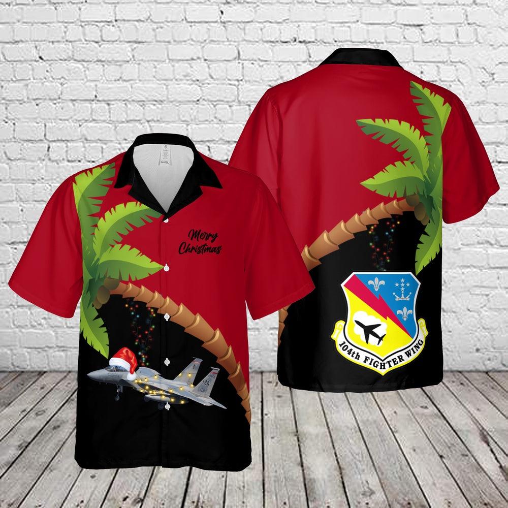 104th Fighter Wing Massachusetts Air National Guard F-15C Eagle Christmas Hawaiian Shirt, Xmas Hawaiian Shirts, Christmas Aloha Shirts