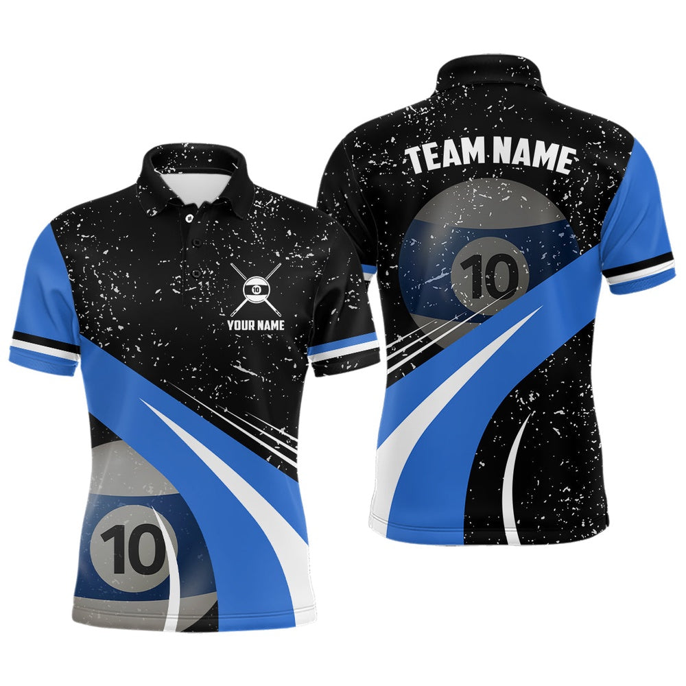 10 Ball Pool Billiard Polo Grunge Style Custom Billiard Polo Shirts, 10 Ball Pool Shirts, Billiard Team Polo Shirts
