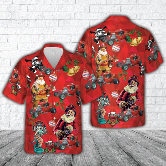 1923 Ford C-Cab Engine No. 13 Fire Truck Christmas Hawaiian Shirt, Xmas Hawaiian Shirts, Christmas Aloha Shirts