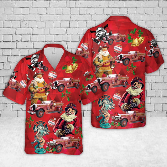 1937 American LaFrance Model 412-CB-PWT Firetruck Christmas Hawaiian Shirt, Xmas Hawaiian Shirts, Christmas Aloha Shirts