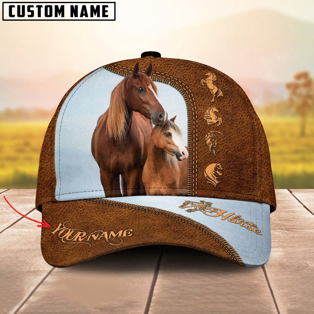2 Brown Horses Customized Name Cap, Farmer Cap, Vintage Farmer Hat, Mens Farmer Hats, Cap For Farmers