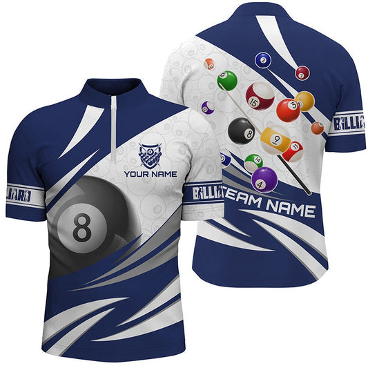 3D 8 Ball Pool Billiard Balls Custom Jersey Shirts Custom Blue Billiard Jerseys, Billiard Team Jersey Shirt