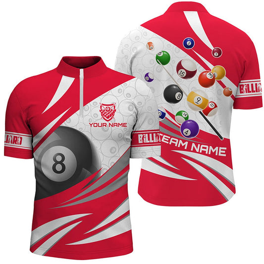 3D 8 Ball Pool Billiard Balls Customized Jersey Shirts Custom Red Billiard Jerseys, Billiard Team Jersey Shirt