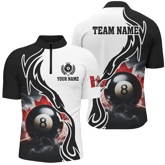 3D 8 Ball Pool Smoke Canada Flag Custom Jersey Shirts, Patriotic Billiard Jerseys, Billiard Team Jersey Shirt