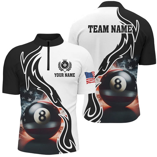3D 8 Ball Pool Smoke US Flag Custom Jersey Shirts, Patriotic Billiard Jerseys, Billiard Team Jersey Shirt