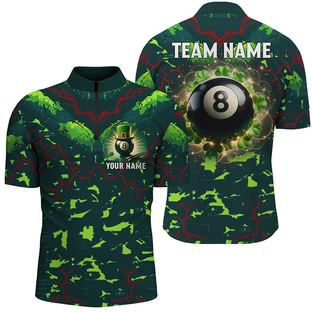 3D Billiard 8 Ball Luckiest Shamrock Jersey Shirt Custom Patrick Day Pool Shirts, Billiard Team Jersey Shirt