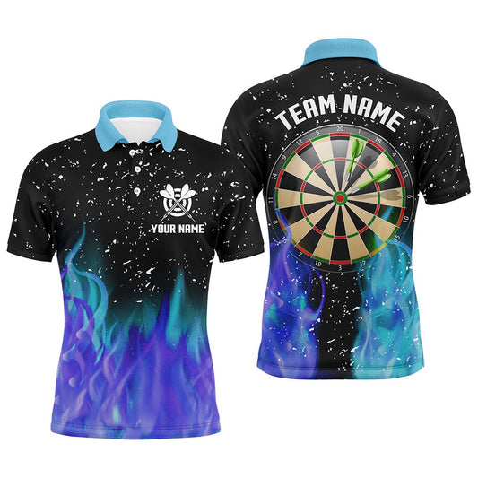 3D Blue And Purple Fire Dartboard Men Darts Polo Shirts Custom Dart Shirts For Team Dart Polo, Darts Team Polo Shirt