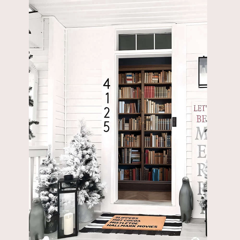3D Bookcase Door Cover, Bookcase Door Covers, Bookcase Door Decor For Christmas, Christmas Gift Decor