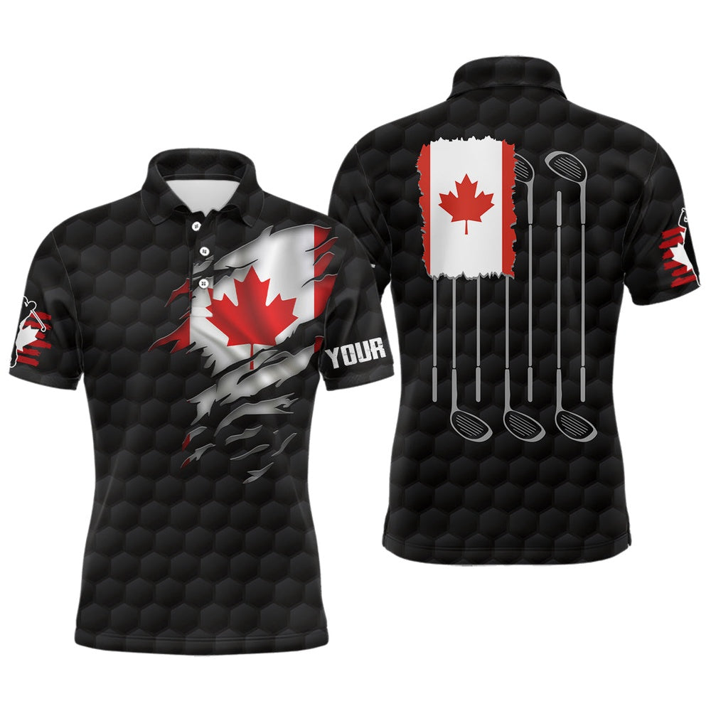 3D Canada Flag Black Mens Golf Polo Shirt Red Maple Leaf Golf Tops Patriotic Golf Gifts, Golf Polo Shirts