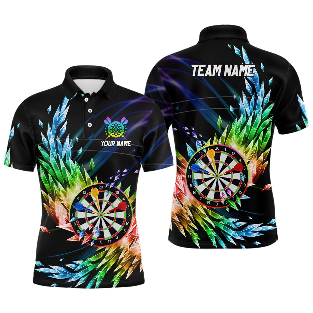3D Colorful Frozen Ice Men Darts Polo Shirts Personalized Dartboard Darts Attire Polo For Team, Darts Team Polo Shirt