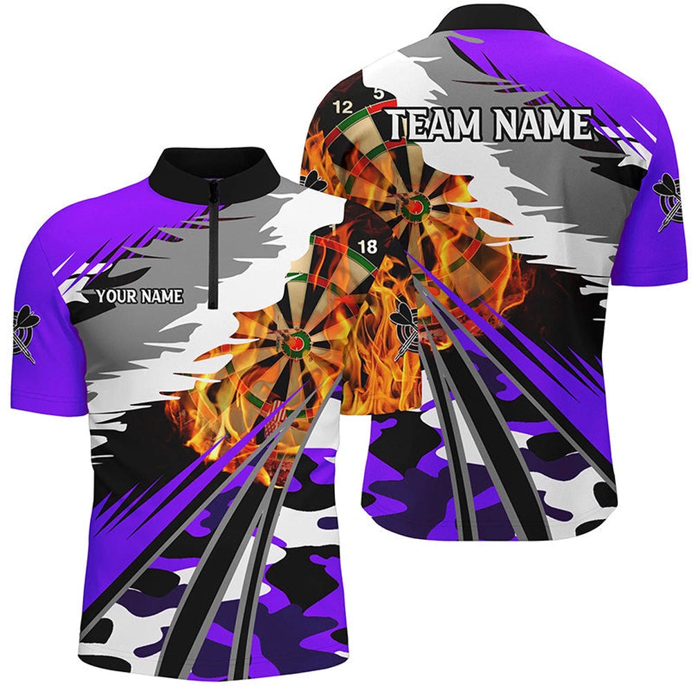 3D Dartboard Fire Men Darts Jersey Shirts Custom Camo Purplee Darts Team Jersey, Darts Team Jersey Shirt