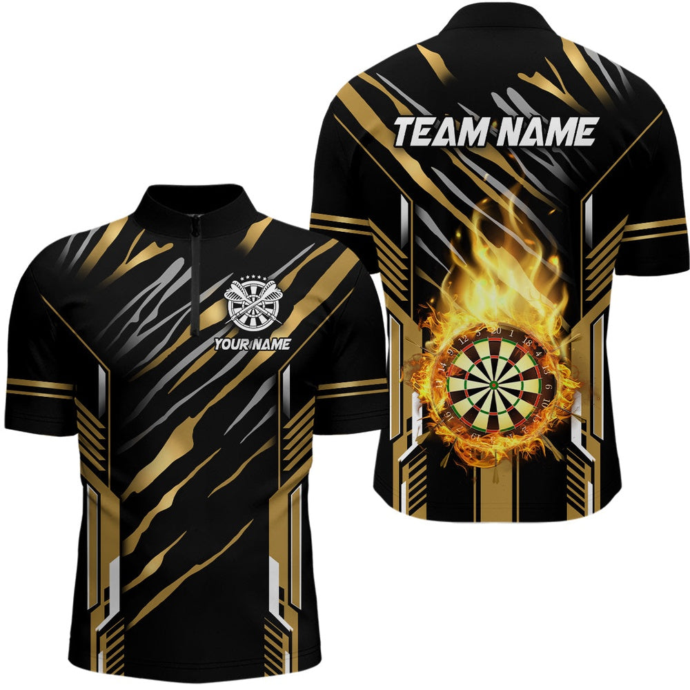 3D Darts Board Fire Flame Custom Dart Shirts For Men, Best Dart League Jerseys Team Uniform Gold, Darts Team Jersey Shirt