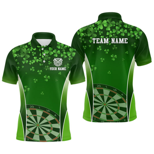3D Green Clovers St Patrick Day Mens Darts Polo Shirt Personalized Dart Polo For Men, Darts Team Polo Shirt