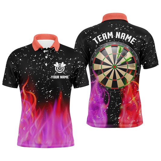 3D Red And Pink Fire Dartboard Men Darts Polo Shirts Custom Dart Shirts For Team Dart Polo, Darts Team Polo Shirt