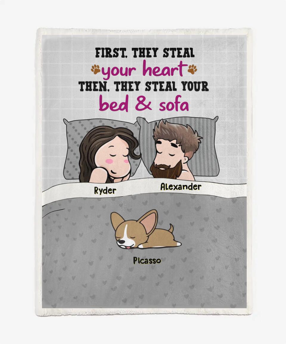 Custom Sherpa Blanket For Husband & Wife, Funny Gift with Personalized Name Dad Mom Pets, We Don't Need An Alarm Clock, We Have Pets