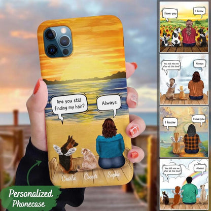 Custom Phone Case For Her - Funny Gift With Personalized Dog Cat Breeds - Chubby Mom & Pets Conversation Up To 3 Pets