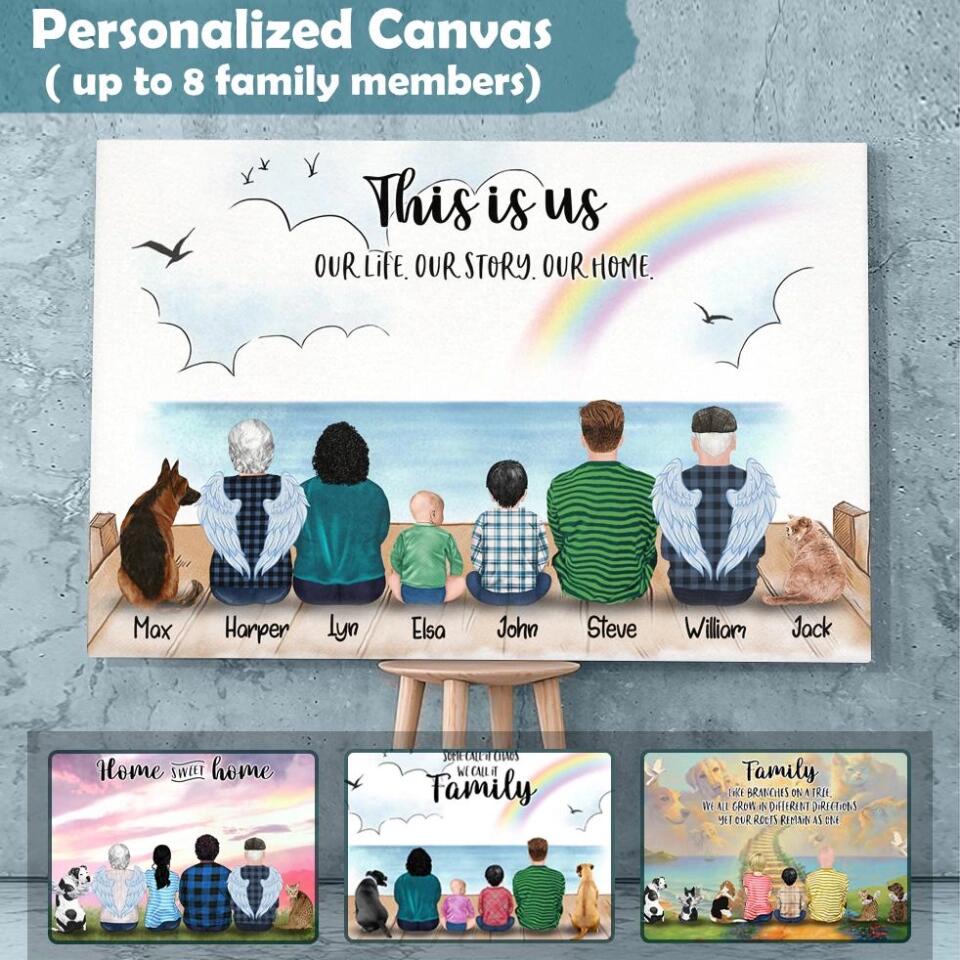 Custom Canvas Prints Poster Printing for Family Pet Lovers, Unique Gift With Personalized Dogs Cats & Name - Family with Pets